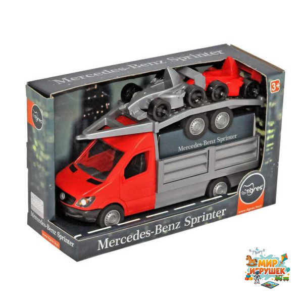 гр Машина 'Mercedes-Benz Sprinter' бортовий з лафетом 39669 (червоний) (6) 'Tigres' відчиняються двері кабіни, 2 машинки, в коробці