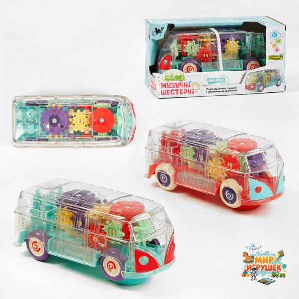 Автобус 60275 (80) 'WToys', 2 кольори, світло, звук, прозорий корпус, колесо вільного ходу, рухомі шестерні, в коробці