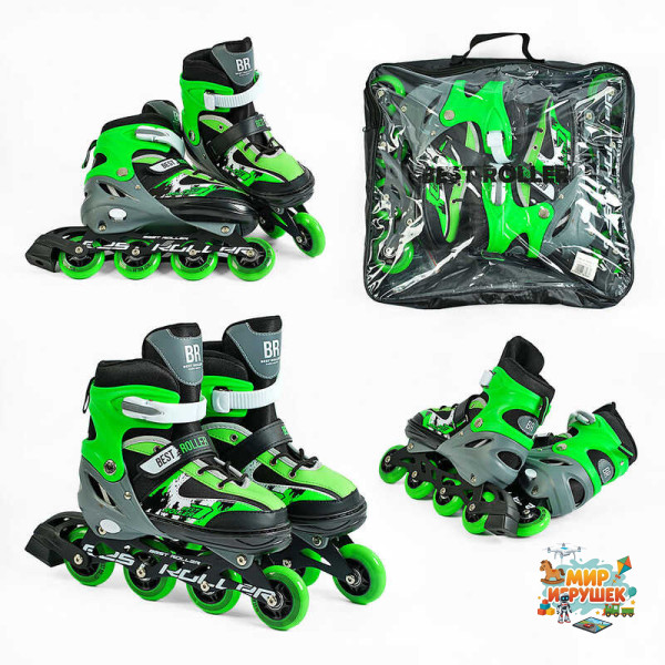 Ролики 32944-М Best Roller /розмір 34-37/ колір – ЗЕЛЕНИЙ (6) колеса PU, ПЕРЕДНЄ КОЛЕСО СВІТЛО, устілка 21.5-24 см, d колес – 7 см, в сумці
