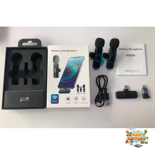 Мікрофон C 77364 (100) 2 мікрофони, бездротове підключення, USB-кабель, приймач для підключення до смартфона, в коробці