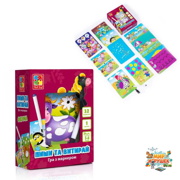 гр Гра настільна 'Пиши та витирай. Ферма' (укр) VT5010-19 (12) 'Vladi Toys', 34 магнітні елементи