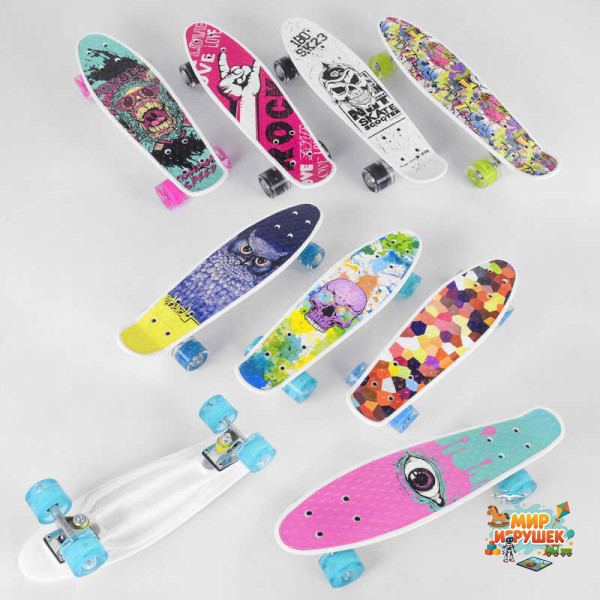 Скейт Пенні борд S 29661 (8) Best Board, 6 видів, ВИДАЄТЬСЯ ТІЛЬКИ МІКС ВИДІВ колеса PU, світло, d = 4.5 см, дошка = 55 см