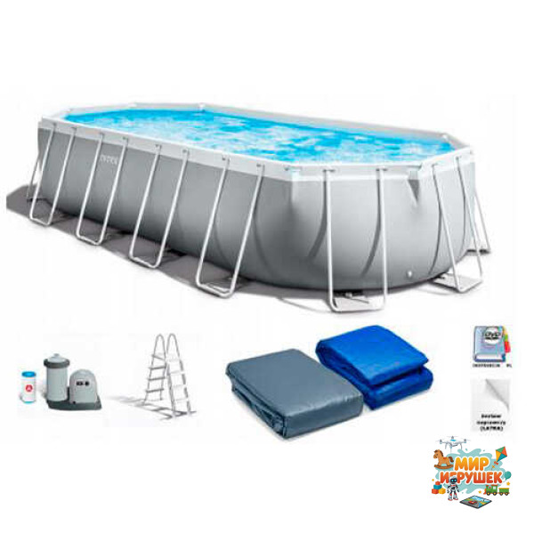 Intex Басейн каркасний 26798 NP (1) об'єм:18202л, розмір:610х305х122см, насос-фільтр 5678л/год, драбина, тент, підстилка, в коробці