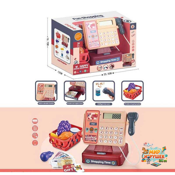 Касовий апарат 8888 A (48/2) звук, сканер, калькулятор, кошик з продуктами, купюри, картка, в коробці
