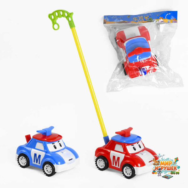 Каталка 198-20 (72/2) 'Машинка' 2 кольори, на палиці, з пискавкою, в пакеті