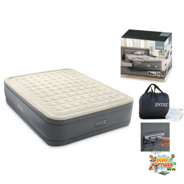 Intex Велюр матрац 64926 ND (2) 152х203х46см, вбудований електронасос PremAire, двоспальний