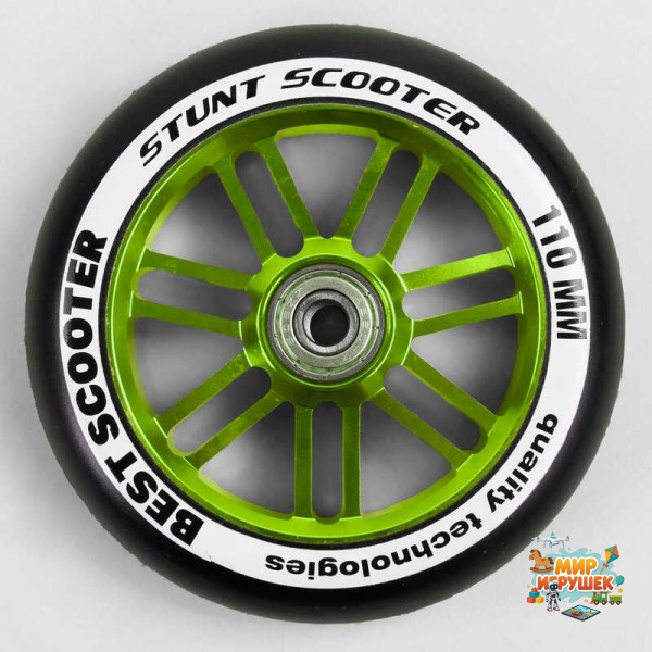 Колесо для трюкового самоката WH - 7402/110 (74) Ціна за 1 штуку 'Best Scooter', колір ЗЕЛЕНИЙ, 110 мм PU, підшипник ABEC-9