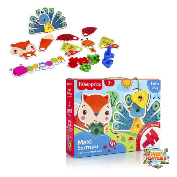 гр Гра конструктор 'Fisher-Price MAXI Болтики' VT2905-23 (6) 'Vladi Toys', 13 двосторонніх карток, 4 болтики, 4 гайки
