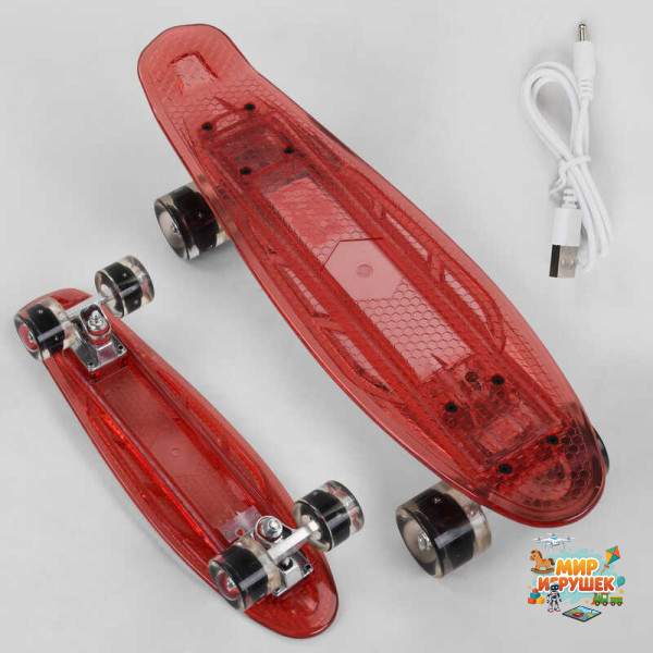 Скейт Пенні борд S-30966 Best Board (7) прозора дека зі світлом, колеса PU зі світлом, зарядка USB
