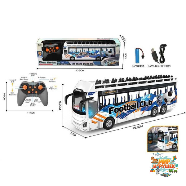 Автобус на радіокеруванні 295-4 (36) акумулятор 3.7 V, пульт керування 2.4 GHz, масштаб 1:24, підсвічування, мелодії, режим демонстрації, в коробці