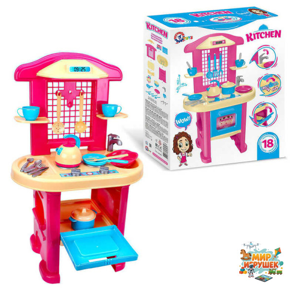 гр Кухня №4 'Моя перша кухня' 3039 (3) 'Technok Toys', пательня, каструля, 2 тарілки, 2 чашки, столове приладдя, чайник, в коробці