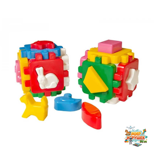 гр Куб 'Розумний малюк Весела компанія' 1950 (24) 'Technok Toys', 6 граней, геометричні фігури, сортер, 10 см, в пакеті