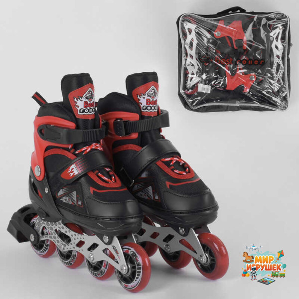 Ролики 8211-S Best Roller / розмір 30-33 / колір - ЧЕРВОНИЙ (6) колеса PU, ПЕРЕДНЄ КОЛЕСО СВІТЛО, в сумці, устілка – 17-19.5 см, d коліс - 6.5 см,