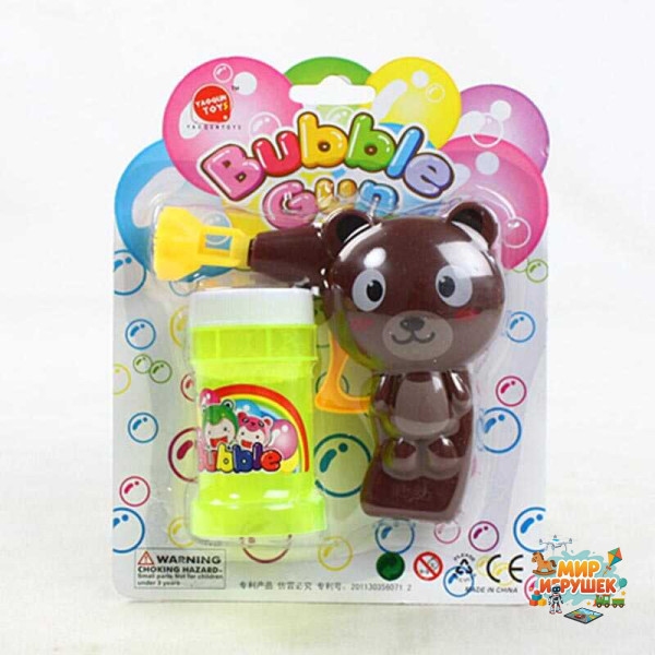 Пістолет з мильними бульбашками 632 B (252/2) “Ведмедик”, механічний принцип роботи, мильний розчин, на листі