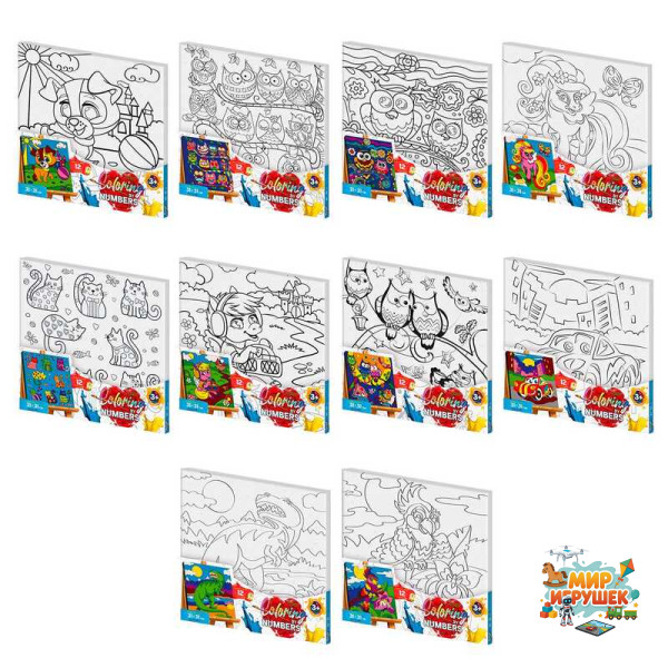 гр Розмальовка за номерами. Coloring by numbers CBN-01-01,02,03,04..10 розмір 31см*31см с.1 (10) 'Danko Toys' ВИДАЄТЬСЯ МІКС ВИДІВ