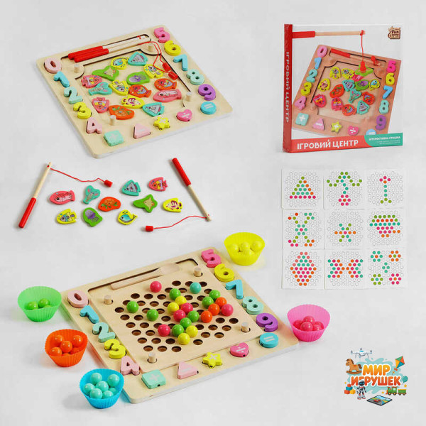 гр Логічна дерев’яна дошка 30351 (12) '4FUN Game Club Wood', магнітна риболовля, сортер, мозаїка, гра-шнурівка, кульки, в коробці