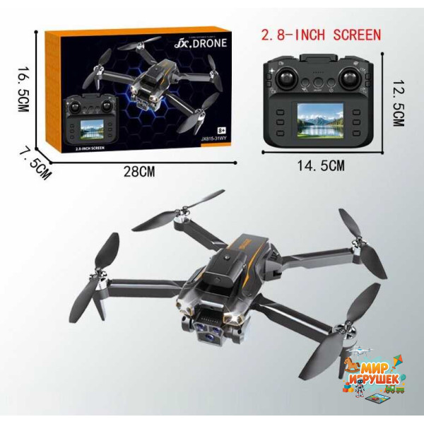Квадрокоптер JX 815-31 WY (36) знімний акумулятор 3.7V, пульт 2.4 GHz з екраном, USB-кабель, headless mode, Wi-Fi HD-камера, додаток, підсвічування, викрутка, в коробці