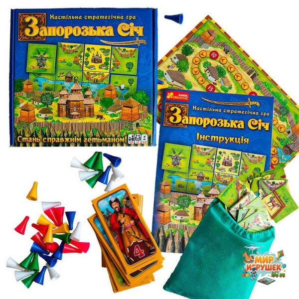 гр Настільна гра 'Запорізька Січ' 12120089У (10) 'Ранок', 96 тайлів землі, 40 фішок-воїнів, 40 тайлів-персонажів, поле для підрахунку балів, правила, в коробці