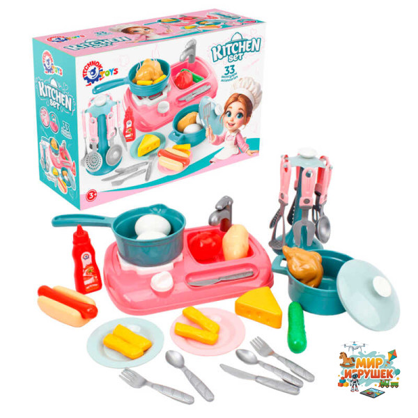 гр Набір посуду 3021 (3) 'Technok Toys', 33 предмети, плита, посуд, муляжі їжі, в коробці