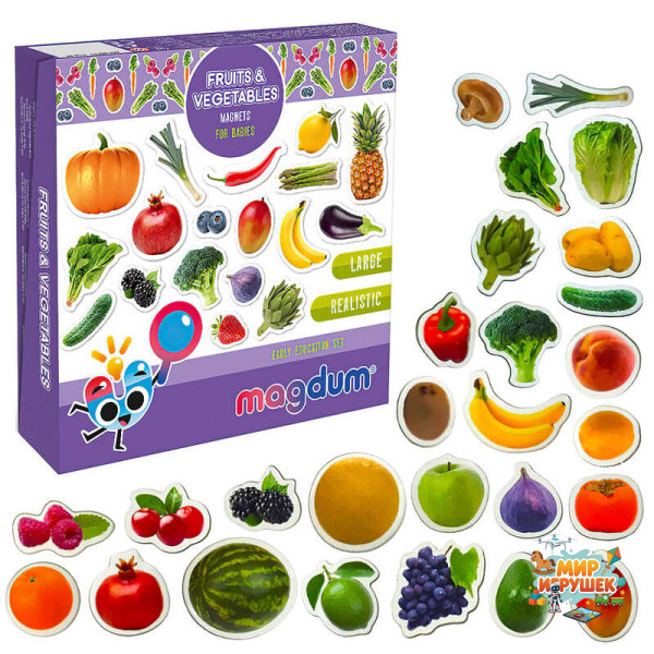 гр Набір магнітів ML4031-15 EN 'Fruits and vegetables' (33) 'Magdum', англ. мова, в коробці