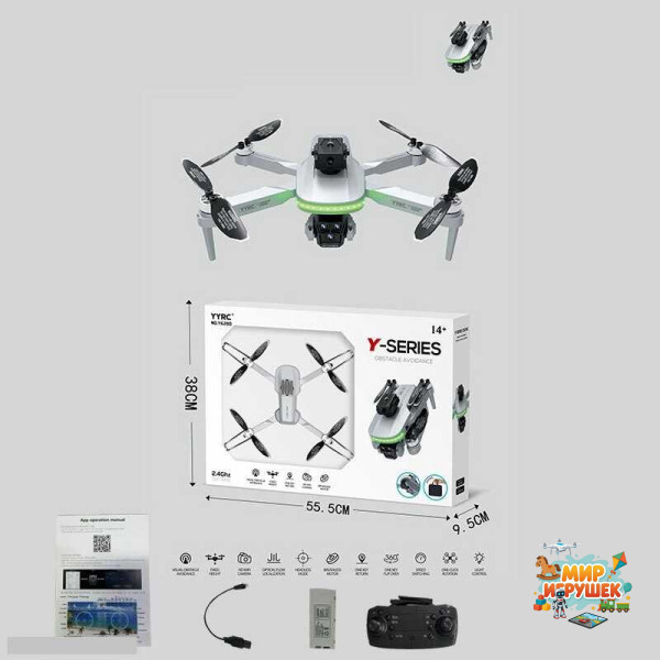 Квадрокоптер Y 628 D (18) сумка, знімний акумулятор 3.7V, пульт 2.4 GHz, USB-кабель, headless mode, Wi-Fi HD-камера, додаток, кольорове підсвічування, викрутка, в коробці