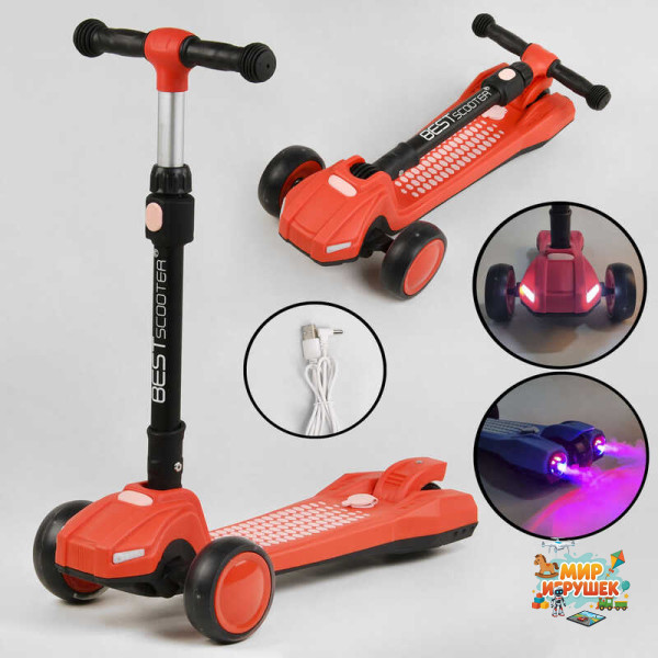 Самокат триколісний LT-12857 Best Scooter з парогенератором (6) складне кермо, ЗВУК МАШИНИ, ДИМ, СВІТЛО, пластмасовий, колеса PU 120х35мм, в коробці