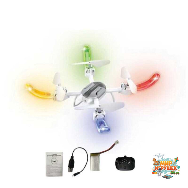 Квадрокоптер Y 22 (18) знімний акумулятор 3.7V, пульт 2.4 GHz, USB-кабель, headless mode, підсвічування, режими підсвічування, в коробці