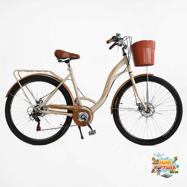 Велосипед міський Corso «Liberty» 28’’ дюймів LR-28406 (1) + КОШИK, сталева рама 20``, Shimano 7 швидкостей, корзина, багажник