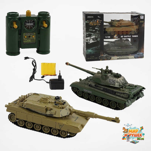 Танковий бій на радіокеруванні 99821 (8/2) 2 танки, акумулятори 4.8 V, пульти 2.4 GMHz, звуки, підсвічування, гумові гусені, рухлива башта, в коробці