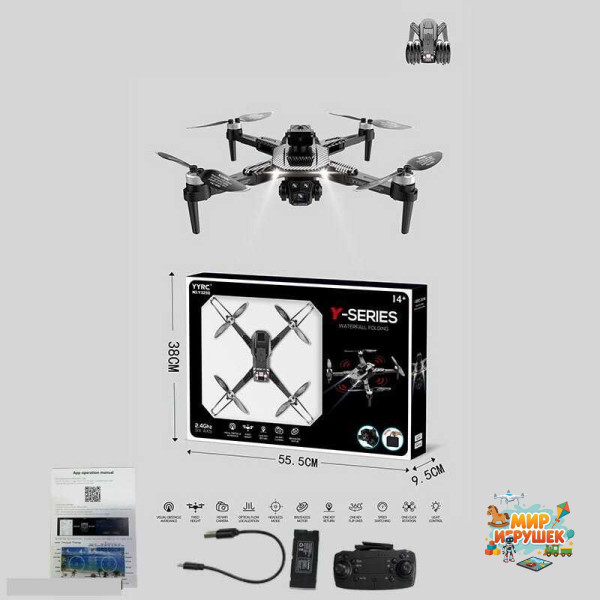 Квадрокоптер Y 329 D (18) сумка, знімний акумулятор 3.7V, пульт 2.4 GHz, USB-кабель, headless mode, Wi-Fi HD-камера, додаток, підсвічування, викрутка, в коробці