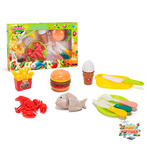 Набір продуктів “Кулінарна фантазія” 77930 (64/2) 'WToys', 18 елементів, на липучках, дошка для нарізання, ніж, посуд, в коробці