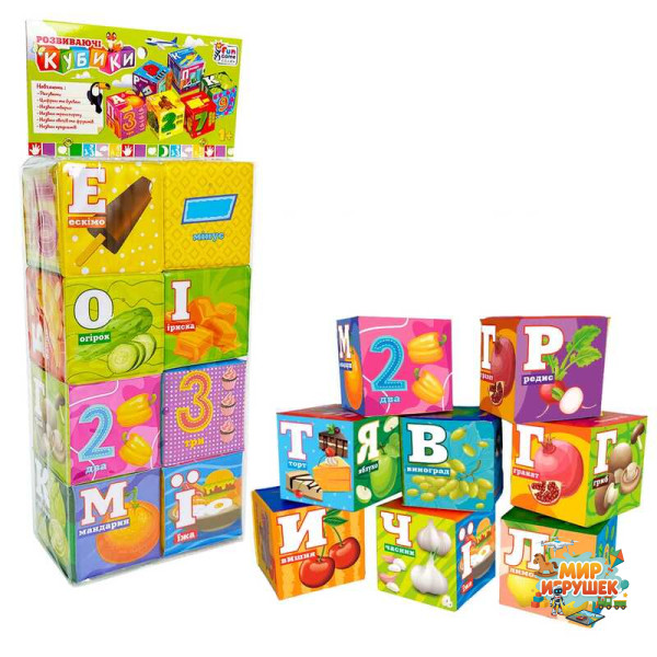 гр Кубики 10950 (36/2) '4FUN Game Club', 'Їжа', 8 штук, м'які, водонепроникна тканина, літери, цифри, арифметичні знаки, в пакеті