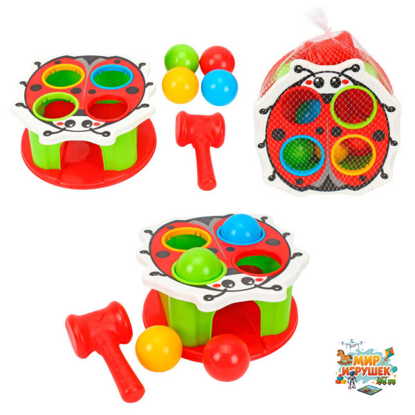 гр Стукалка 'Веселий молоточок 3335 (6) 'Technok Toys', 'Сонечко', набір 2-в-1: стукалка та сортер, молоточок, у сітці