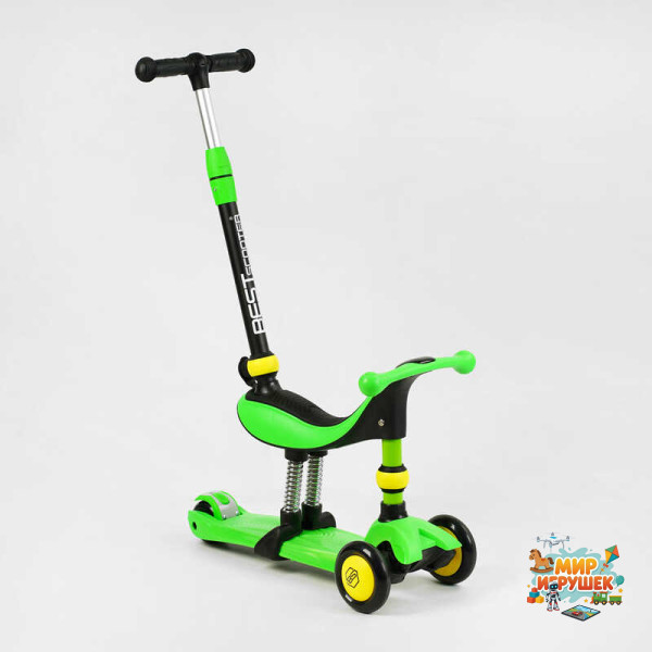Самокат-велобіг 3в1 триколісний BS-30802 (4) Best Scooter, 3 колеса PU зі світлом, сидіння, амортизатори, батьківська ручка