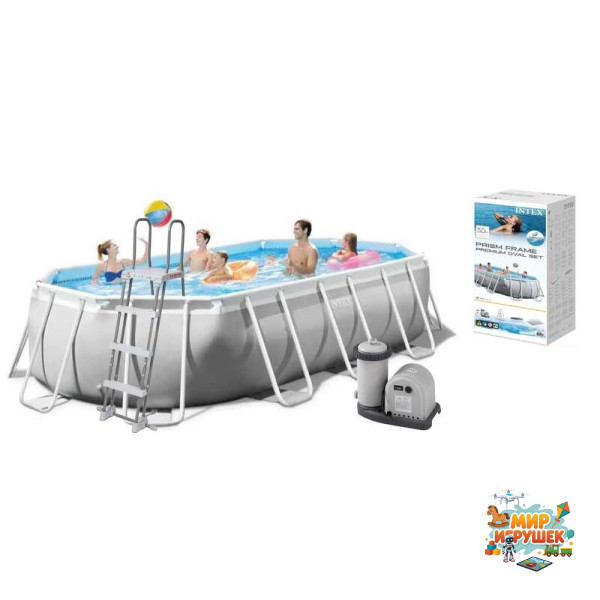 Intex Басейн каркасний 26796 NP (1) об'єм:18202л, розмір:503х274х122см, сходи, насос-фільтр 5678 л/год, скіммер, в коробці