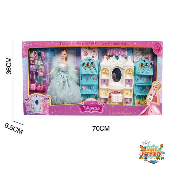 Лялька 8616 (24) 'Гардеробна', аксесуари, косметичний столик, у коробці