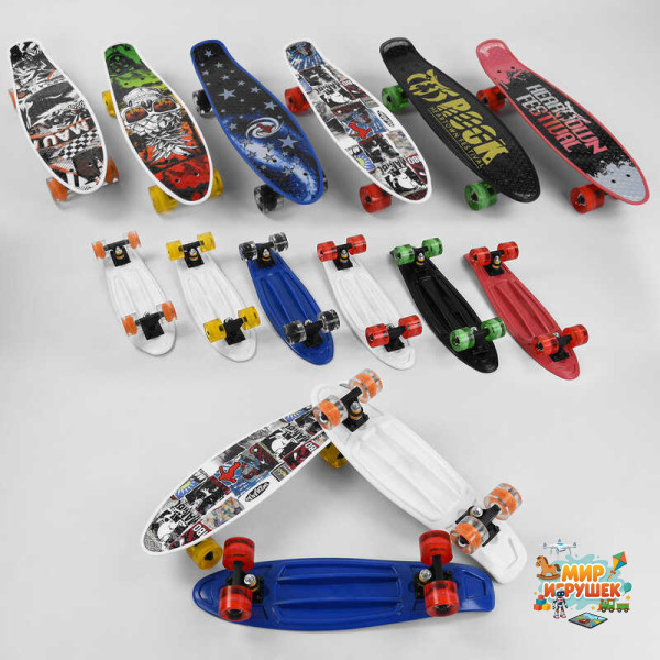 Скейт Пенні борд S 00164 Best Board (6) 6 видів, колеса PU, d = 6 см, світяться