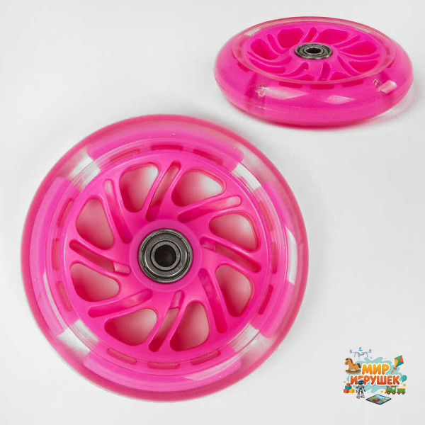 Колесо для 3-х колісного самокату MAXI YT-85011/113 (50) ЦІНА ЗА 2 ШТУКИ В УПАКОВЦІ, матеріал PU, колір рожевий, зі світлом, 120 мм, підшипник ABEC-7, в пакеті