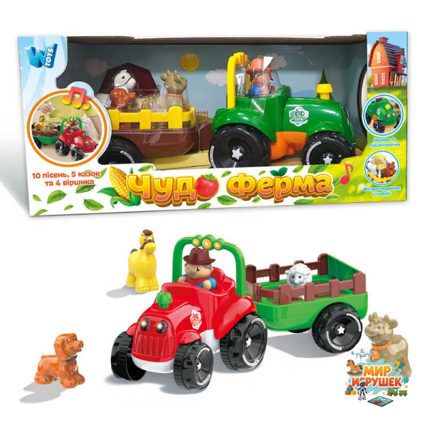 Трактор музичний 37586 (12/2) 'WToys', ОЗВУЧУВАННЯ УКРАЇНСЬКОЮ МОВОЮ, підсвічування фар, віршики, казки, пісні, назви і звуки тварин, рух вперед, в коробці