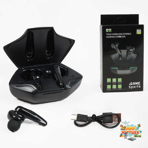 Навушники C 77423 (100) TWS, Bluetooth-підключення, мікрофон, зарядний кейс, сенсорне керування, Hi-Fi звук, частота 2.4GHz, в коробці