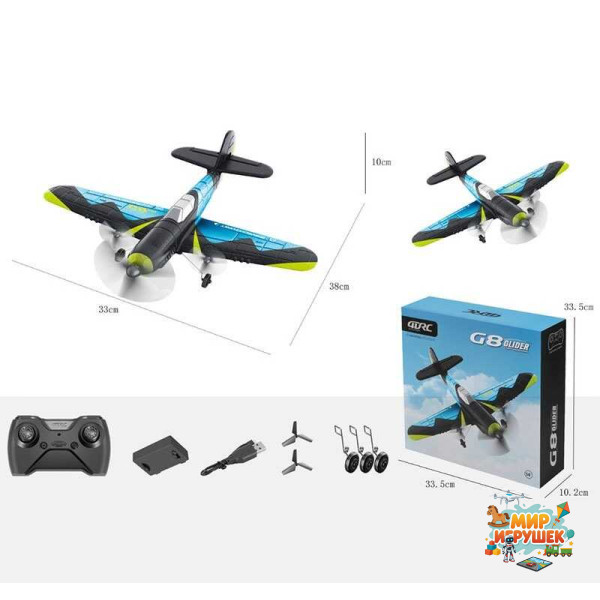 Літак на радіокеруванні 4 D-G 8 (20) акум. 3.7V, USB-кабель, шасі, запасні лопаті, пульт 2.4 GHz, підсвічування, в коробці