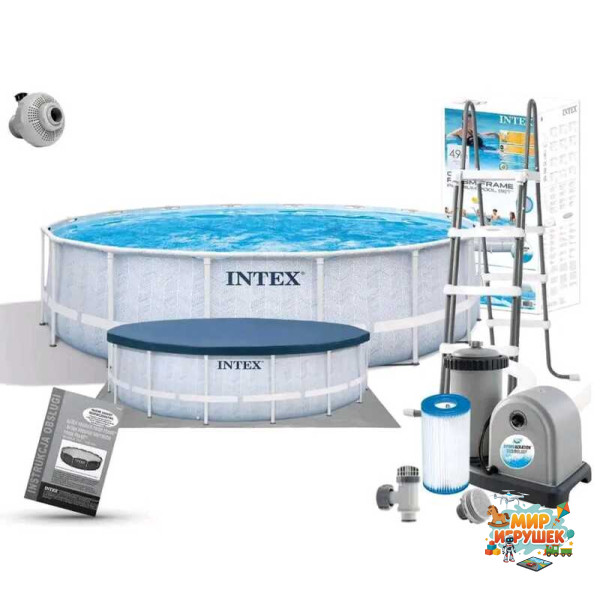 Intex Басейн каркасний 26746 (1) 488х122см (5 678 л/год, драбина, тент, підстилка), об'єм - 19156 л