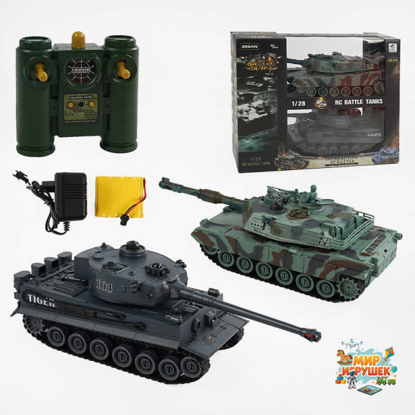 Танковий бій на радіокеруванні 99823 (8/2) 2 танки, акумулятори 4.8 V, пульти 2.4 GMHz, звуки, підсвічування, гумові гусені, рухлива башта, в коробці