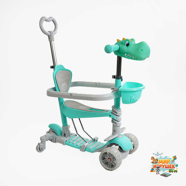 Самокат 5в1 P-67303 (1) Best Scooter, з ДОП. КОЛЕСАМИ, захисний бампер, PU колеса зі світлом, в коробці
