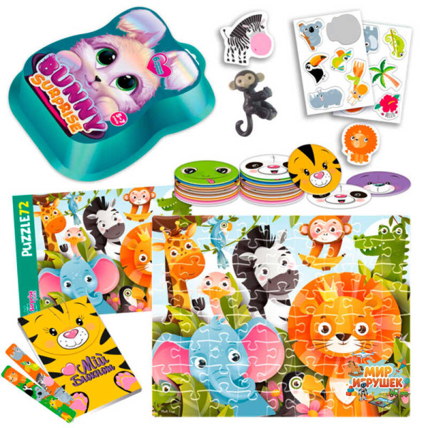 гр Набір для творчості 'Bunny surprise' VT 8080-15 (3) смарагдовий 'Vladi Toys', пазли, 50 карток, наліпки, іграшка на пальчик, блокнот, в коробці