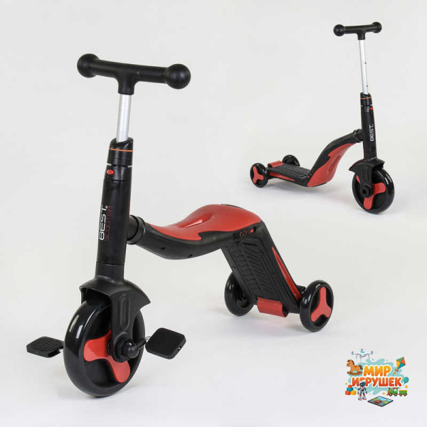 Самокат 3в1 JT 28288 (1) Best Scooter, самокат-велобіг-велосипед, ЧЕРВОНИЙ, світло, 8 мелодій, колеса PU, переднє колесо d = 20см, задні d = 11см