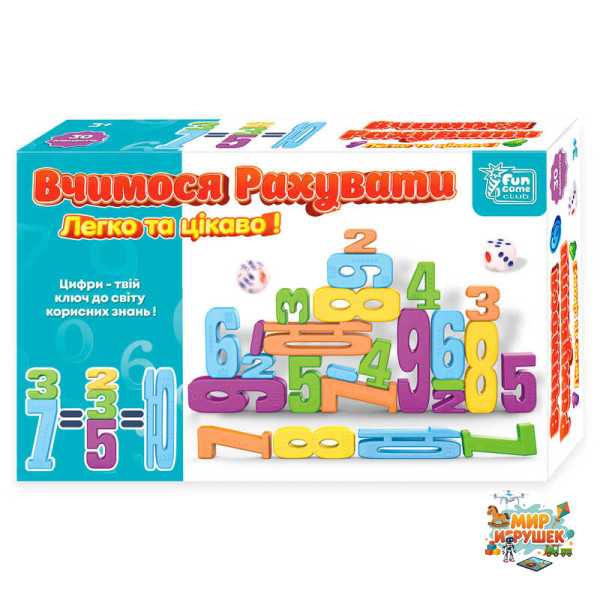 гр Математична гра 'Вчимося рахувати' 44735 (24) '4FUN Game Club', 30 елементів, кубик, в коробці