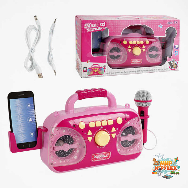 Караоке 5021 (12/2) підсвічування, мікрофон, Bluetooth, MP3-кабель, USB-кабель, працює від мережі, в коробці