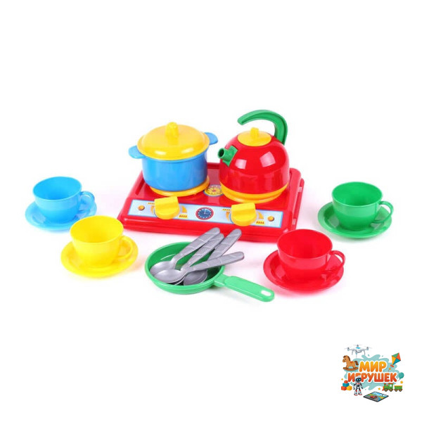 гр Кухня 'Галинка 5' 1851 (12) 'Technok Toys', плита, посуд на 4 персони, чайник, пательня, каструля, в пакеті