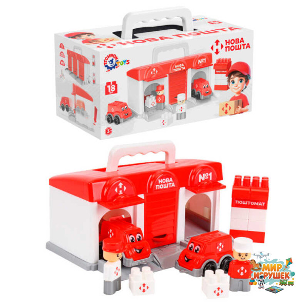 гр Гараж 1867 (6) 'Technok Toys', “Пошта”, 2 машинки, запускач, 2 ігрові фігурки, в коробці